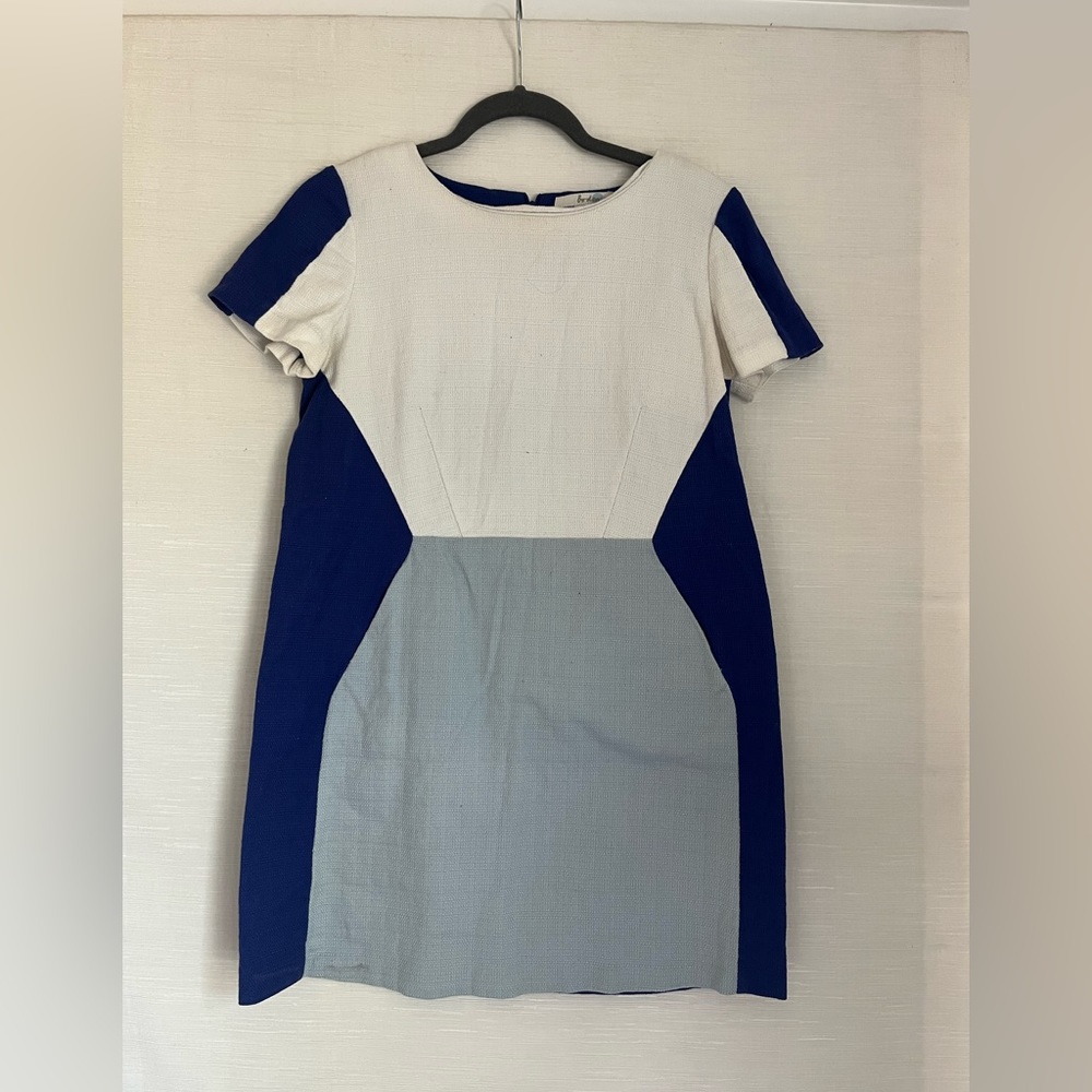 Boden Pippa Dress Color Block In White Blue Sz 10P